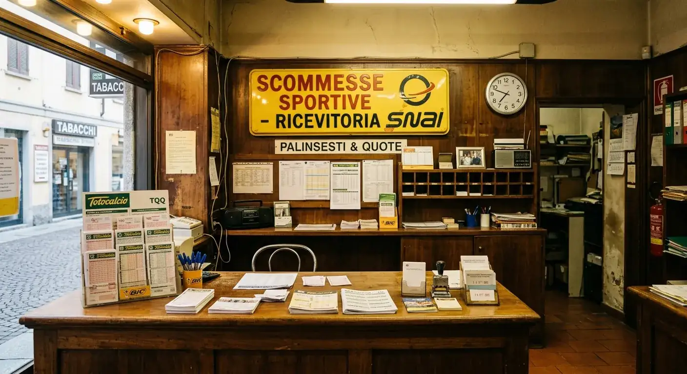 Vecchia ricevitoria di scommesse sportive italiana con insegna a quota fissa