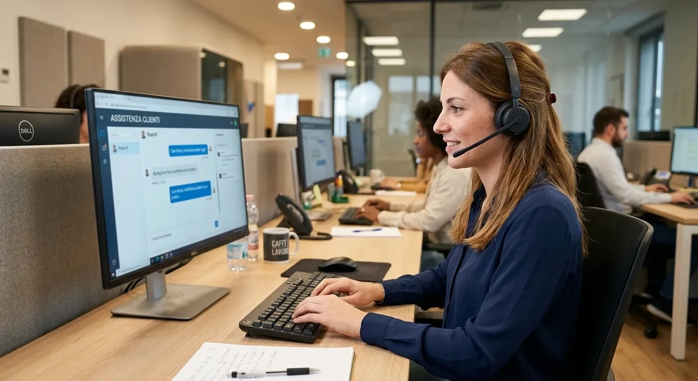 Operatore di assistenza clienti risponde via chat a uno scommettitore in lingua italiana