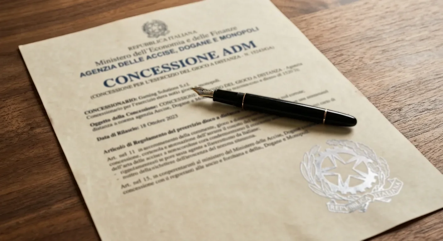 Documento ufficiale di concessione ADM con timbro per il gioco a distanza in Italia