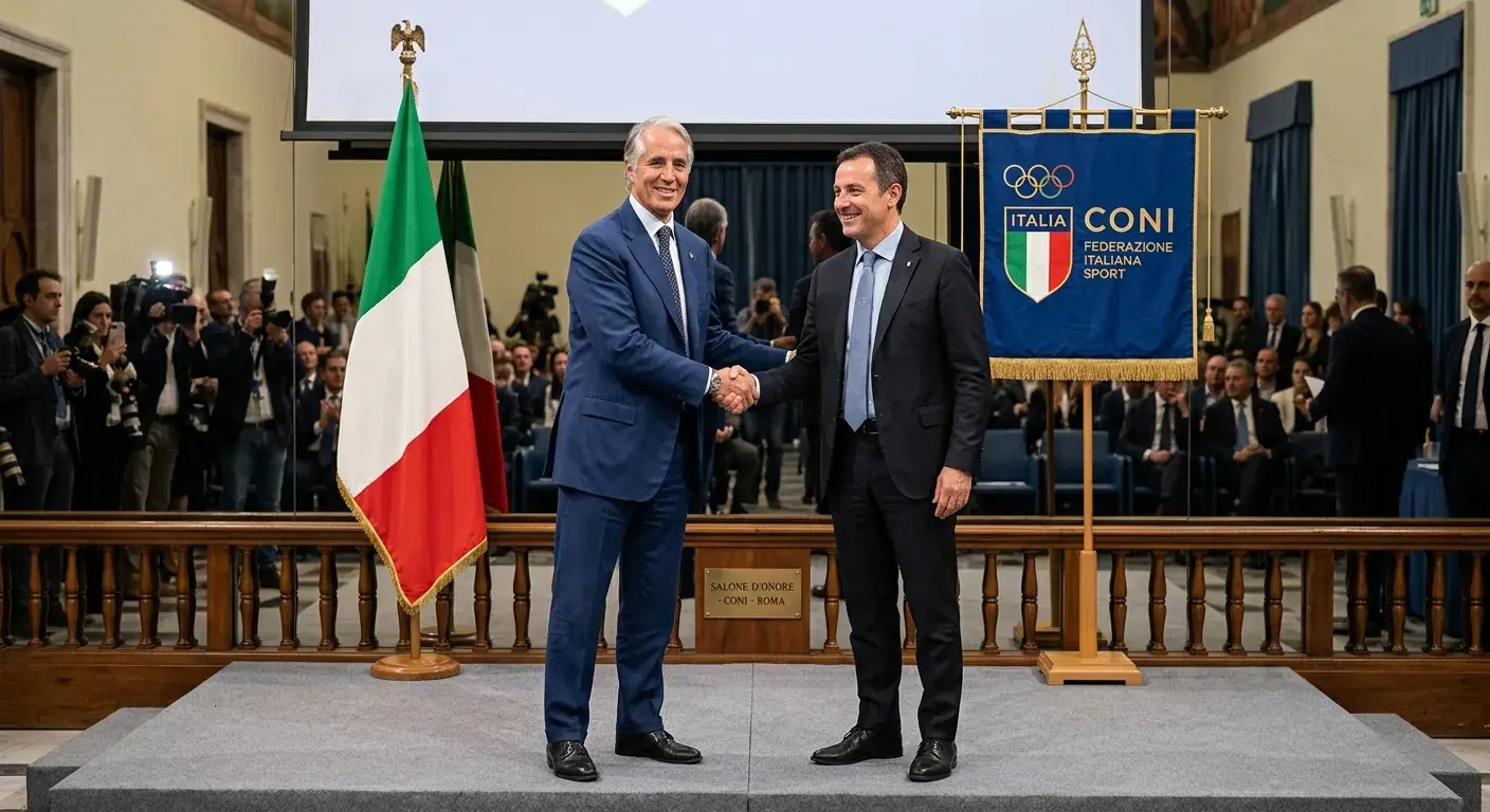 Cerimonia ufficiale di riconoscimento sportivo presso una sede istituzionale italiana