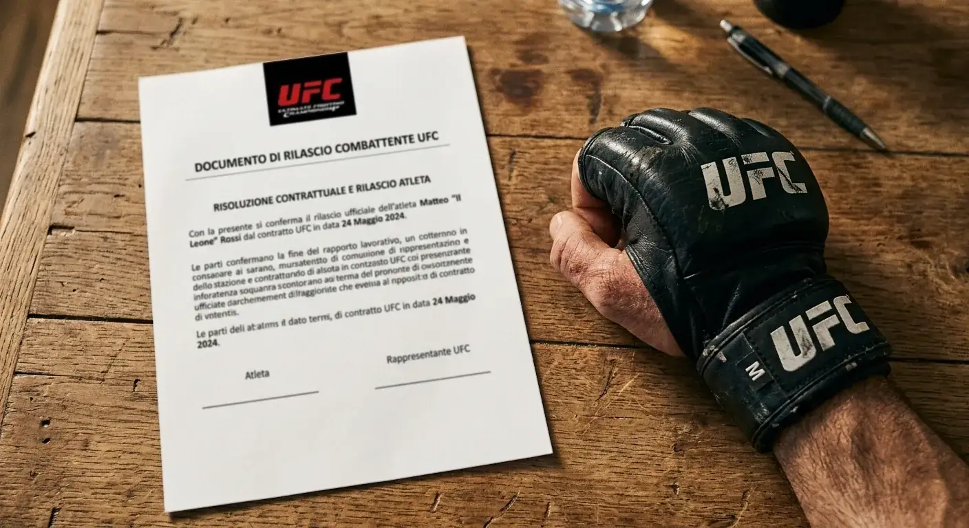 Documento di terminazione del contratto di un fighter UFC su una scrivania