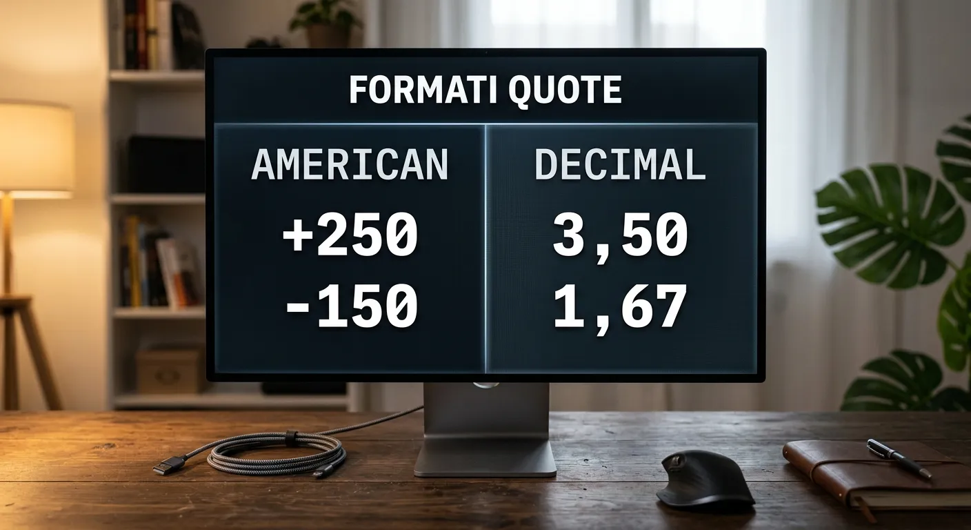 Confronto visivo tra formato quote american decimal e fractional su uno schermo