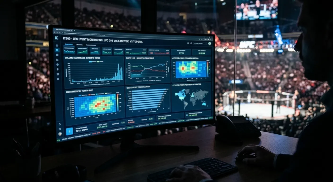 Dashboard di IC360 che monitora l'attività di scommessa su un evento UFC