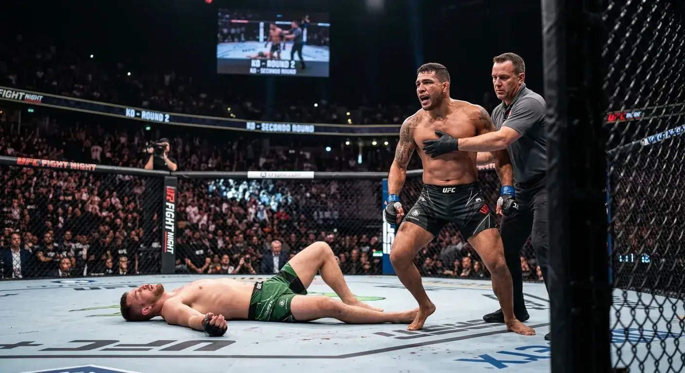 Momento di un knockout in un fight UFC con la presa per la presa decisiva
