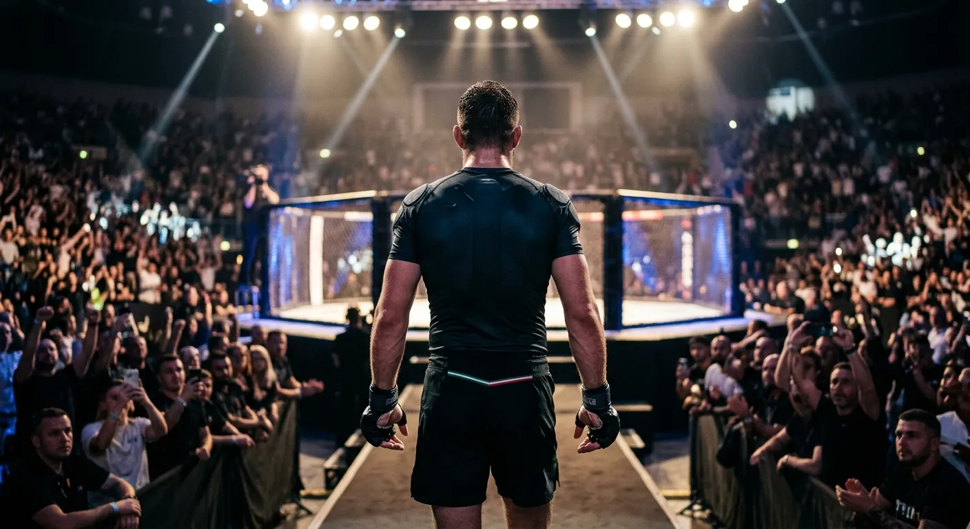 Lottatore italiano nell'ottagono UFC durante un main event