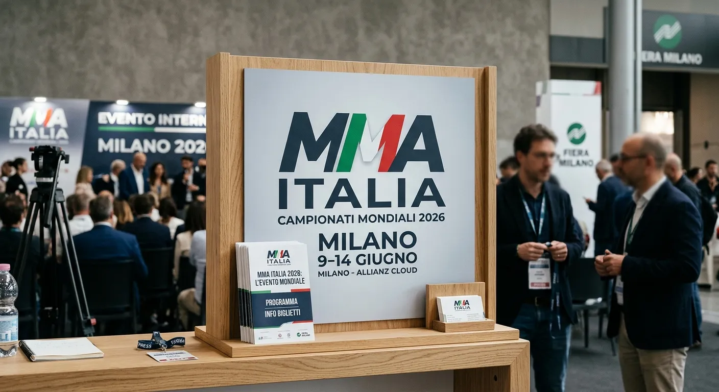 Nuovo logo e identità visiva del rebrand MMA ITALIA 2026 in mostra