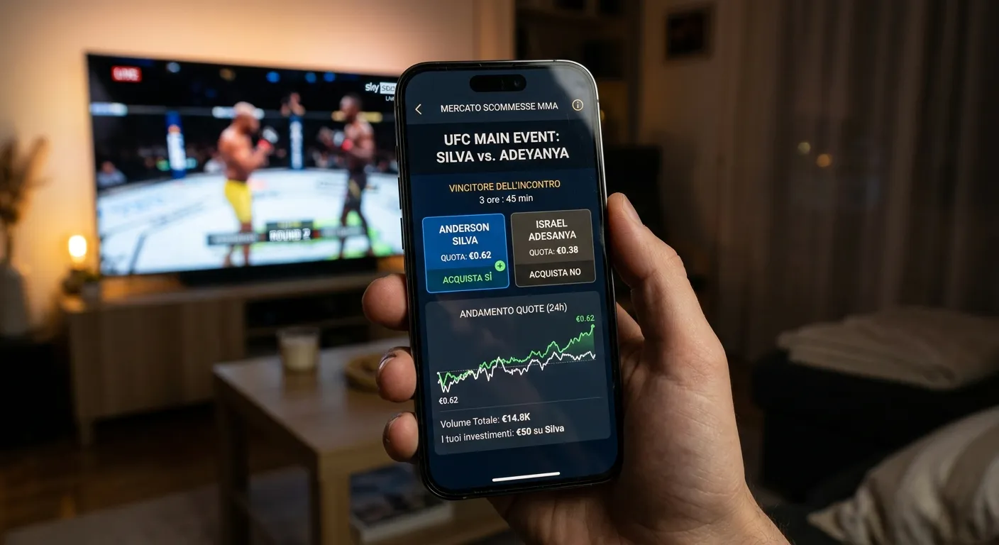 Schermata di un mercato di previsione UFC su Polymarket con prezzi in tempo reale
