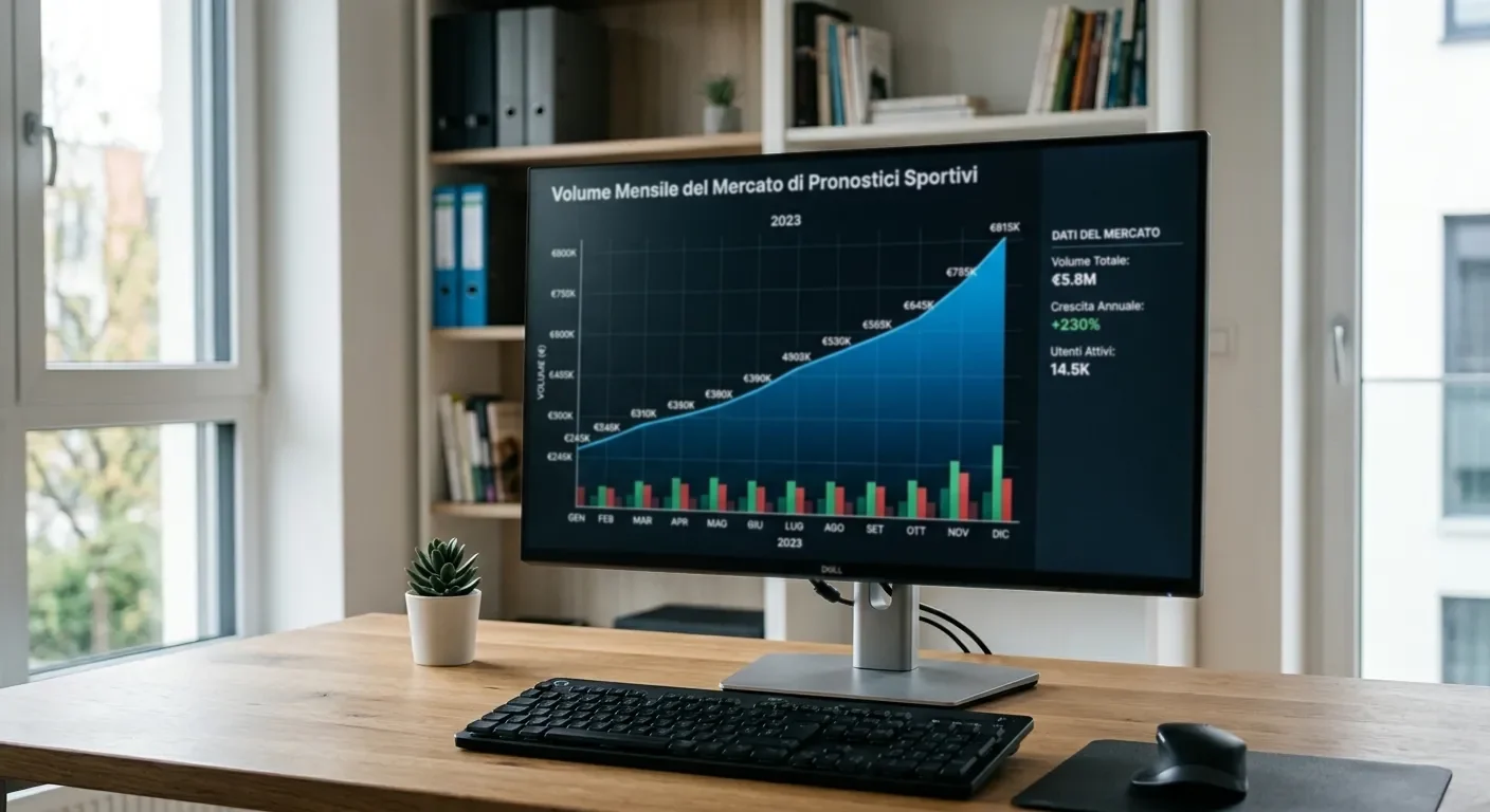 Grafico ascendente del volume mensile su un prediction market sportivo